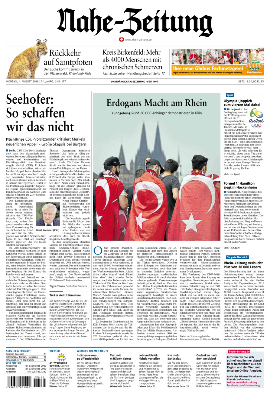 Nahe-Zeitung vom Montag, 01.08.2016