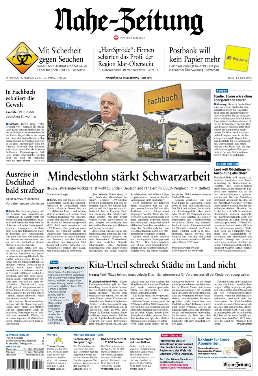 Nahe-Zeitung vom Mittwoch, 04.02.2015