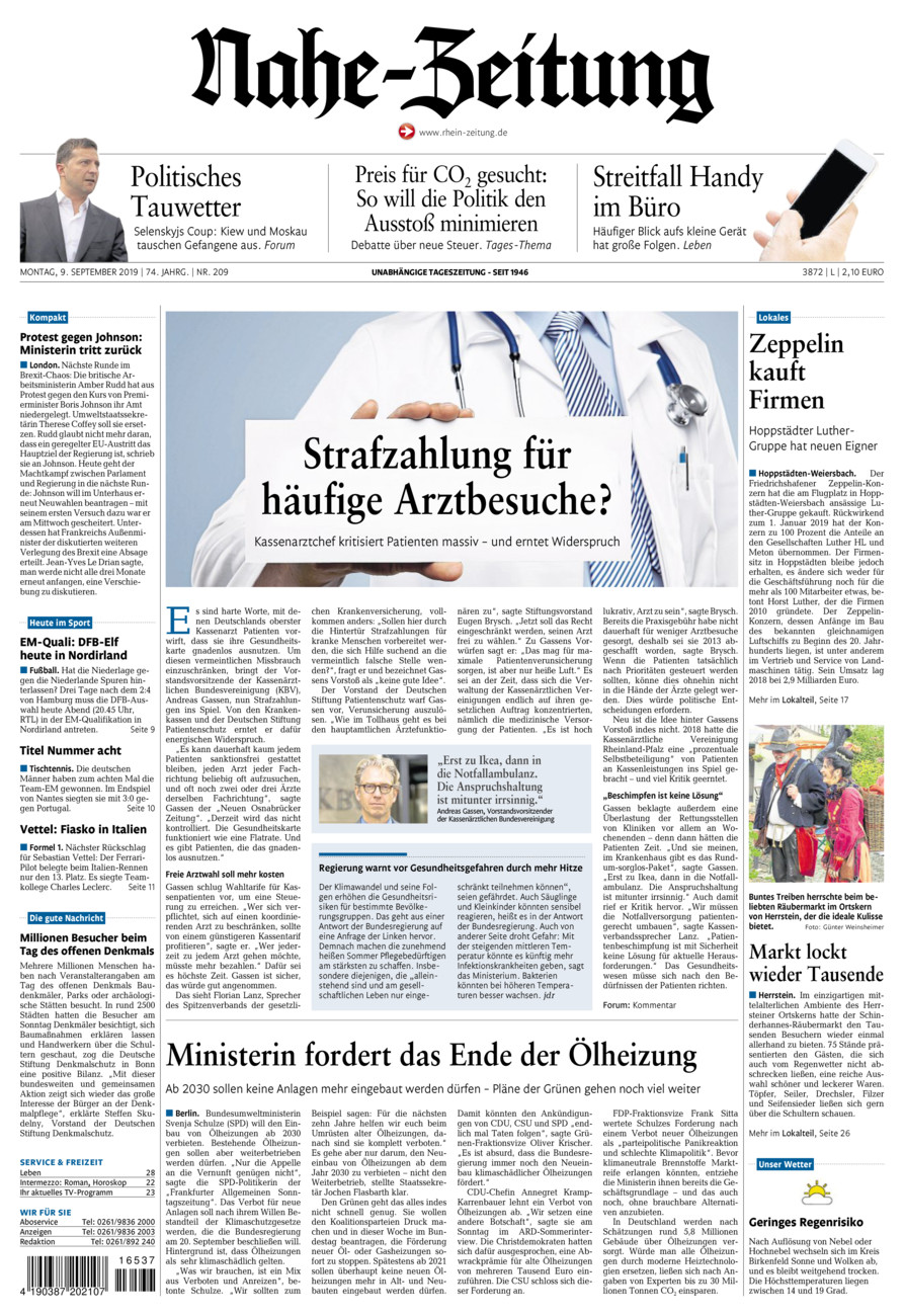 Nahe-Zeitung vom Montag, 09.09.2019