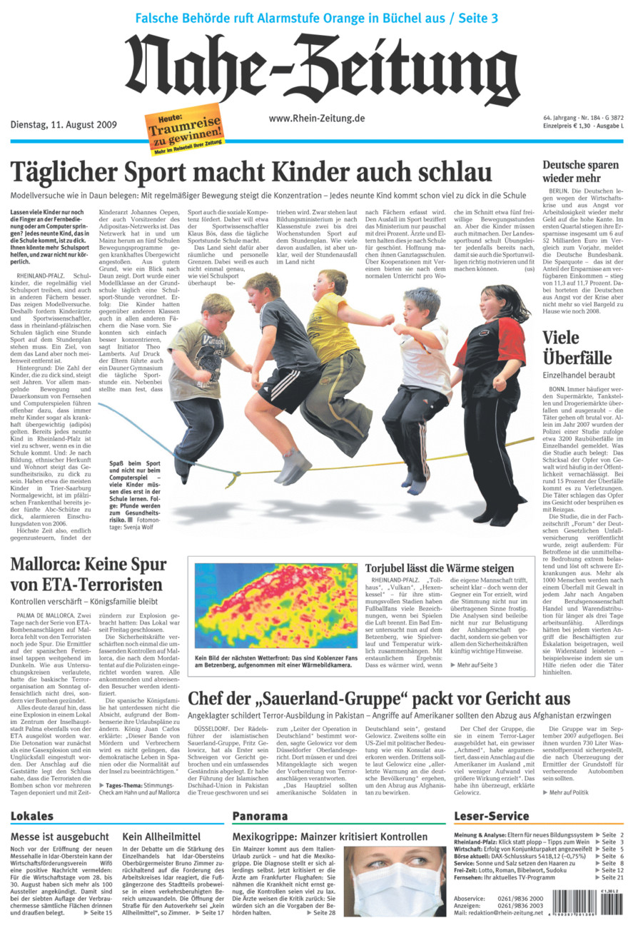 Nahe-Zeitung vom Dienstag, 11.08.2009