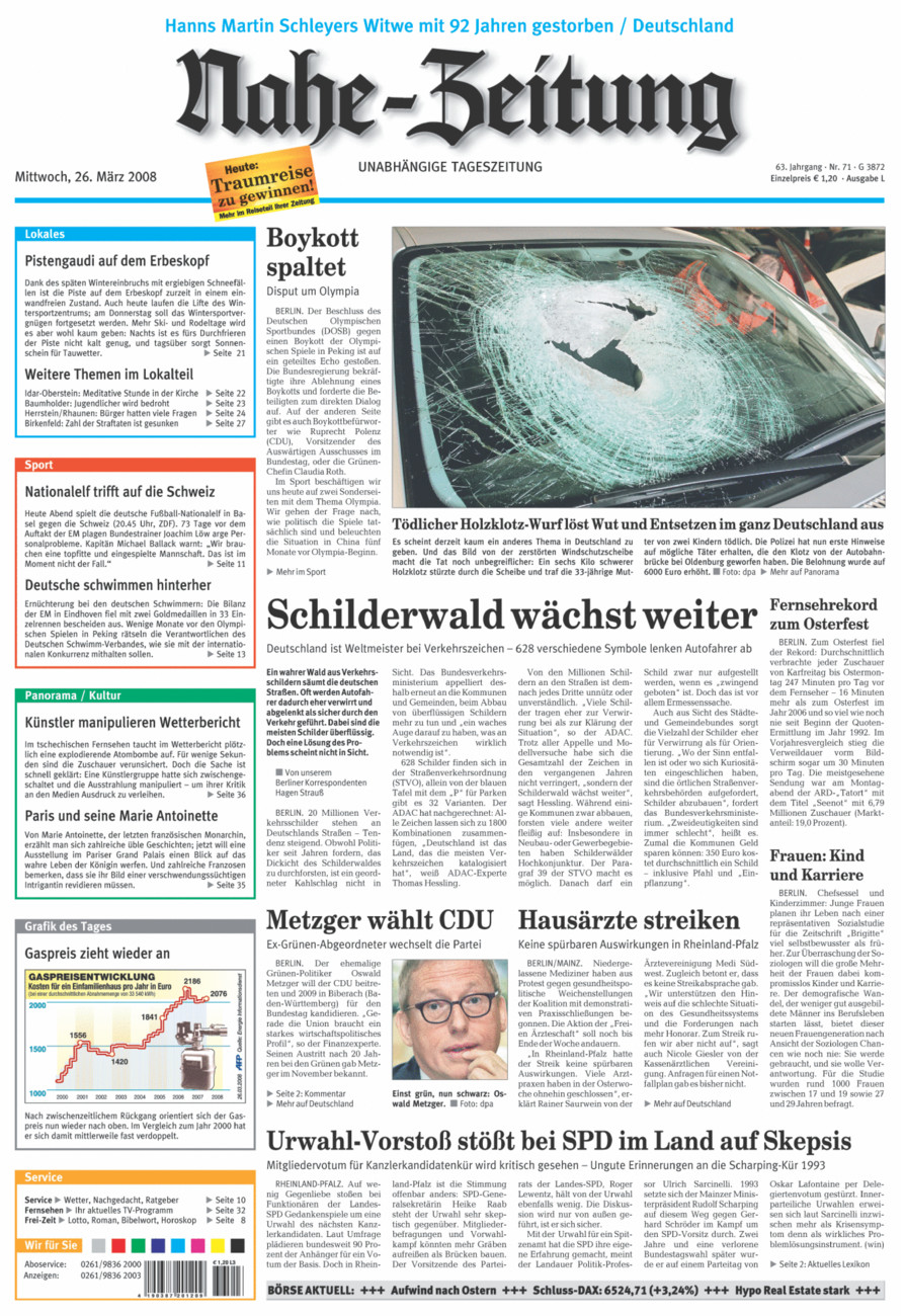 Nahe-Zeitung vom Mittwoch, 26.03.2008