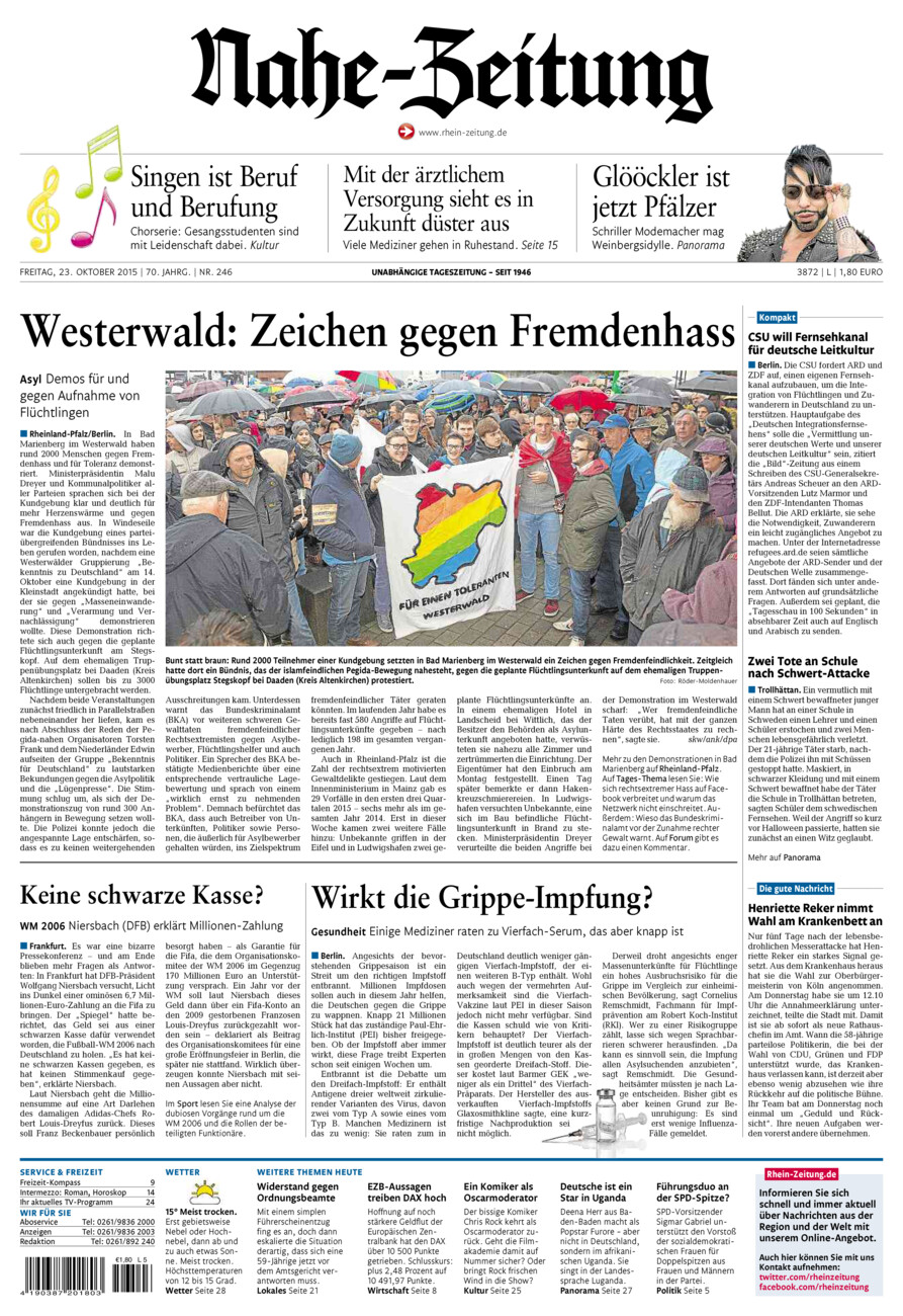 Nahe-Zeitung vom Freitag, 23.10.2015
