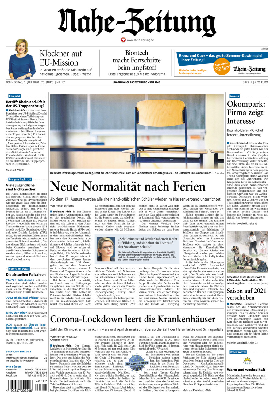 Nahe-Zeitung vom Donnerstag, 02.07.2020