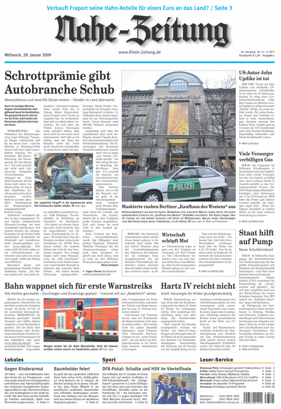 Nahe-Zeitung vom Mittwoch, 28.01.2009