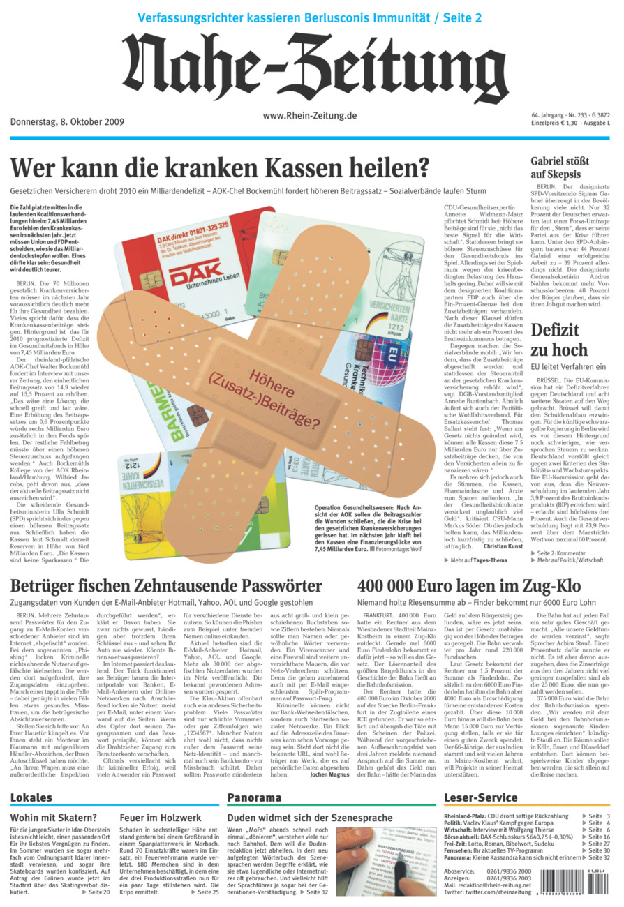 Nahe-Zeitung vom Donnerstag, 08.10.2009
