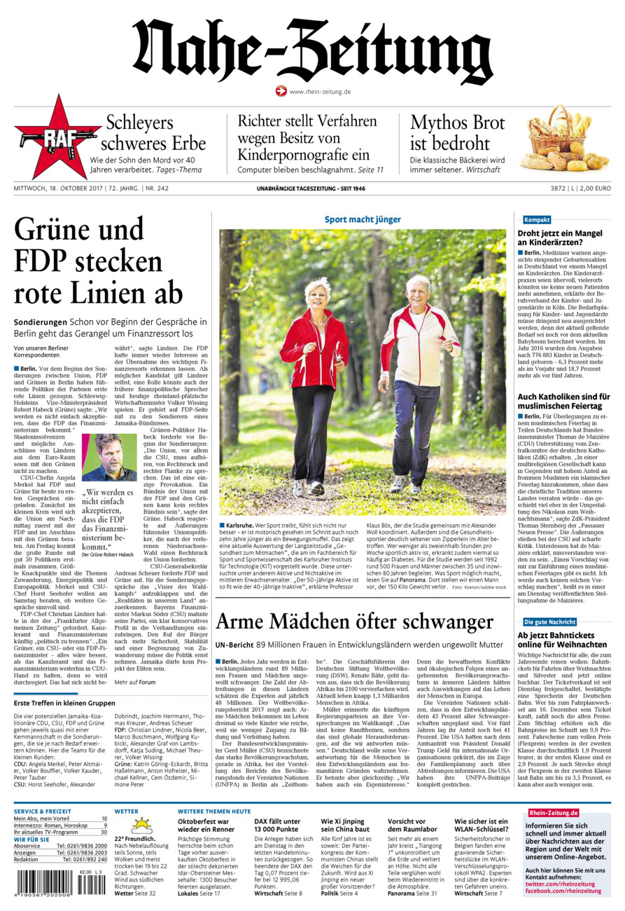 Nahe-Zeitung vom Mittwoch, 18.10.2017
