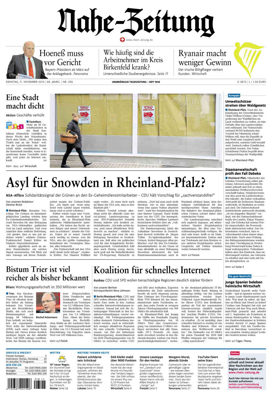 Nahe-Zeitung vom Dienstag, 05.11.2013