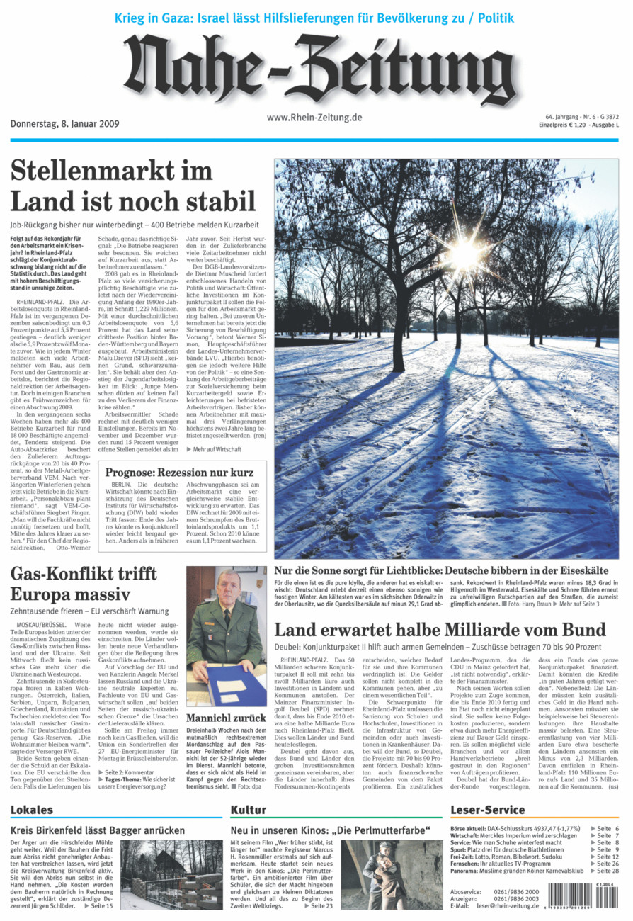 Nahe-Zeitung vom Donnerstag, 08.01.2009