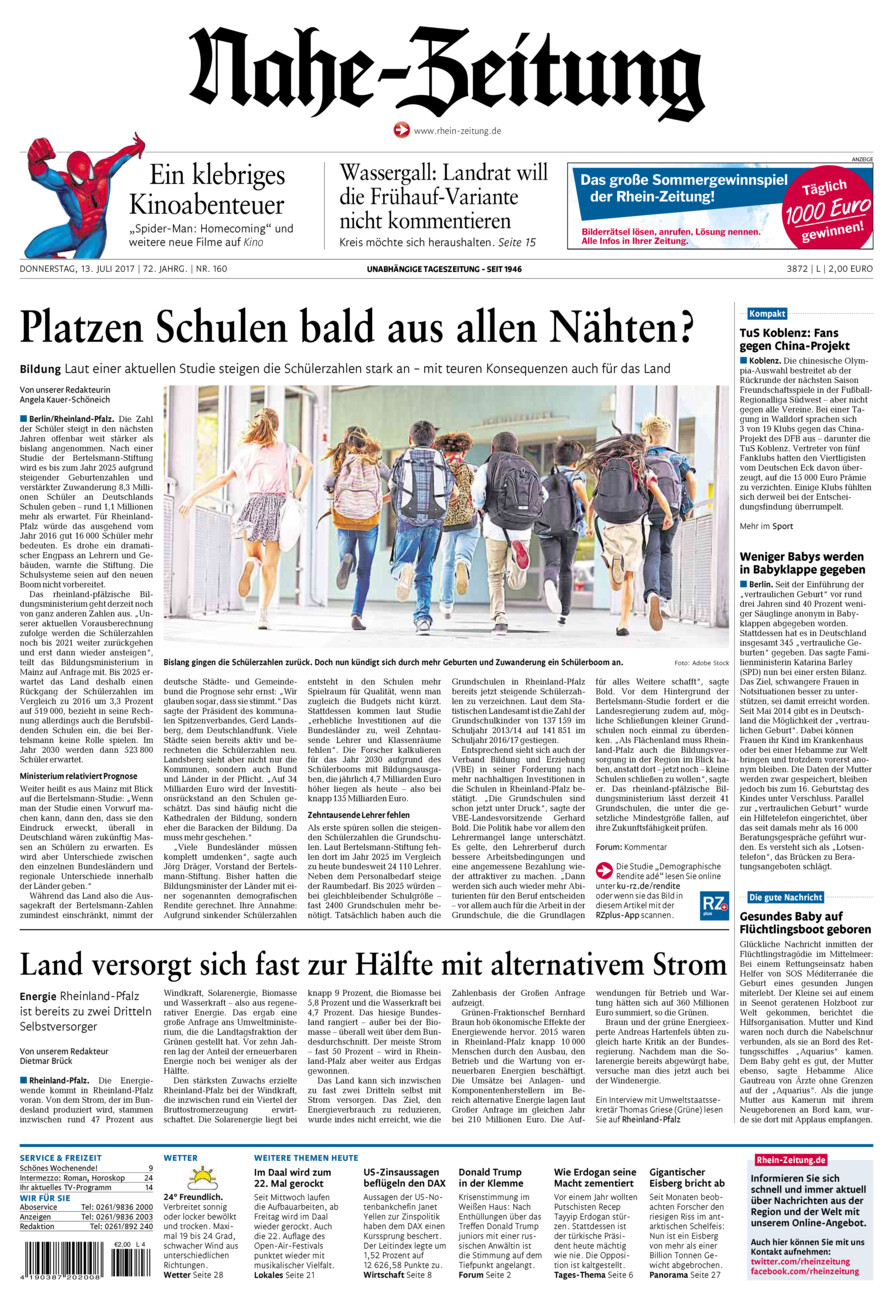 Nahe-Zeitung vom Donnerstag, 13.07.2017