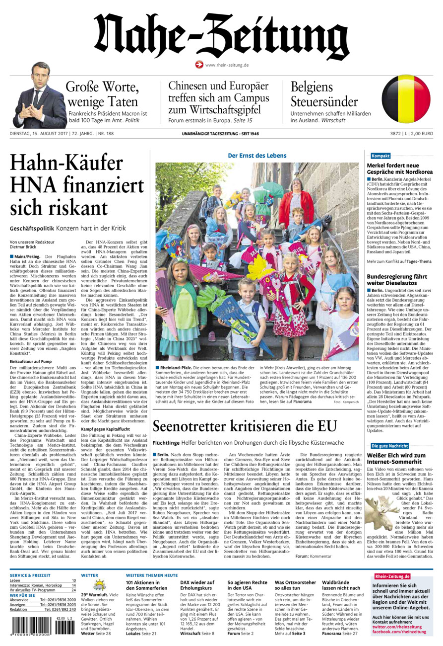 Nahe-Zeitung vom Dienstag, 15.08.2017
