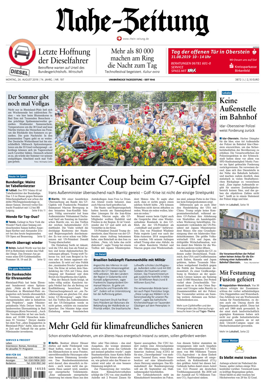 Nahe-Zeitung vom Montag, 26.08.2019