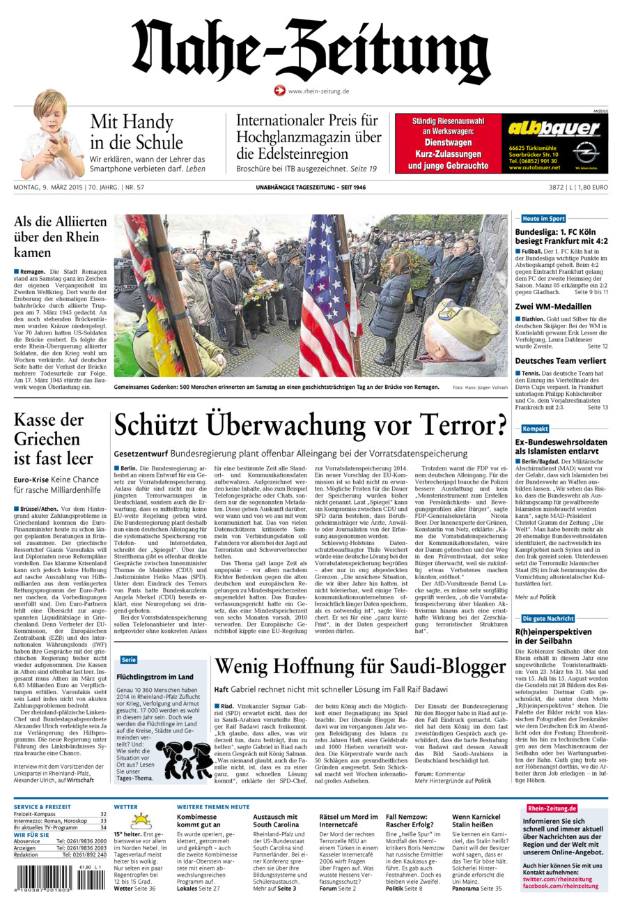 Nahe-Zeitung vom Montag, 09.03.2015