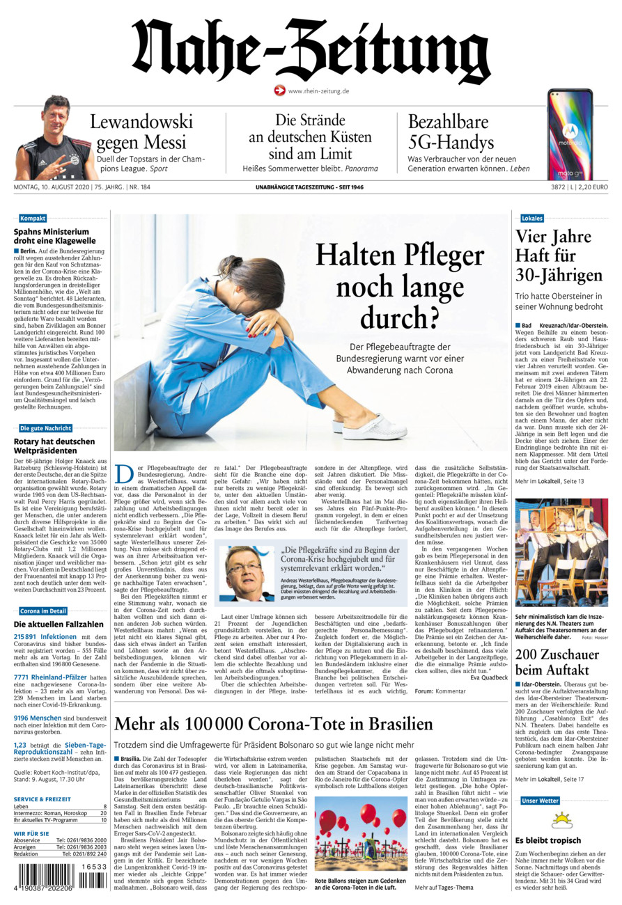 Nahe-Zeitung vom Montag, 10.08.2020
