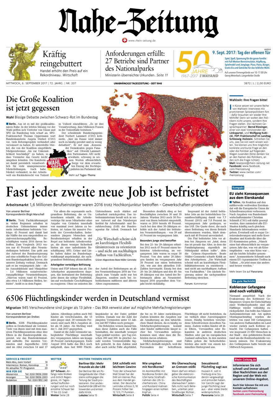 Nahe-Zeitung vom Mittwoch, 06.09.2017