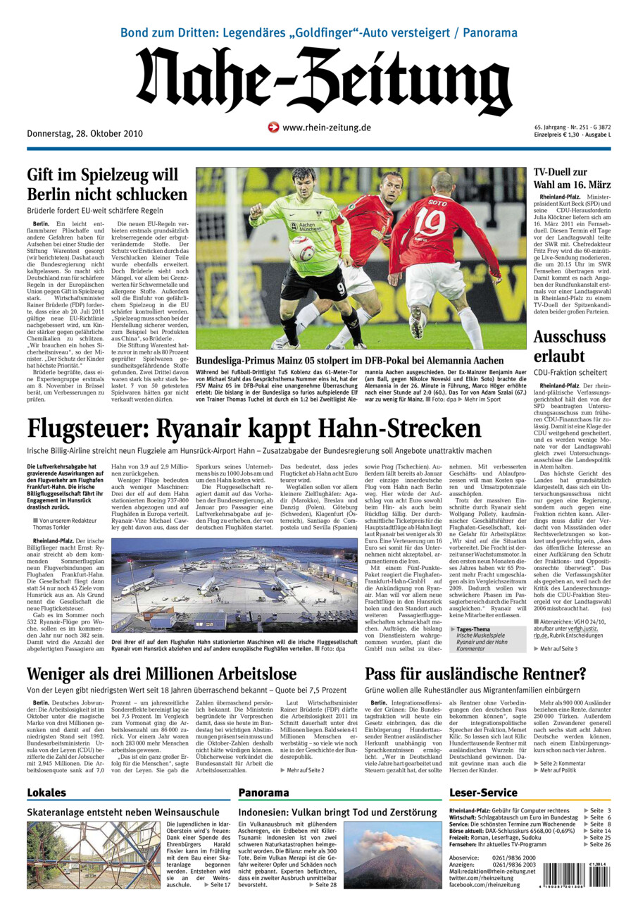 Nahe-Zeitung vom Donnerstag, 28.10.2010