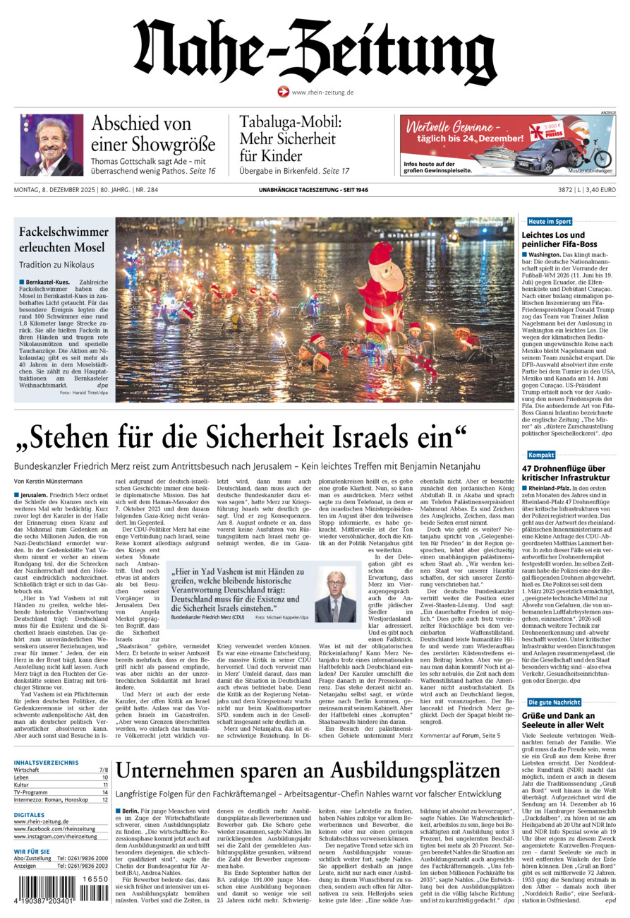 Nahe-Zeitung vom Montag, 08.12.2025