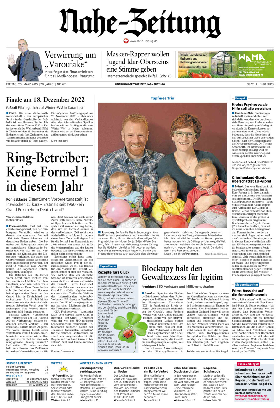 Nahe-Zeitung vom Freitag, 20.03.2015