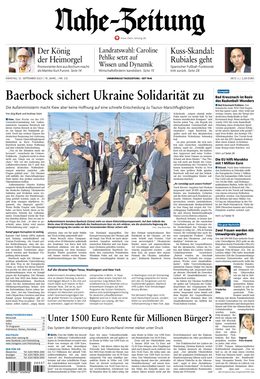 Nahe-Zeitung vom Dienstag, 12.09.2023
