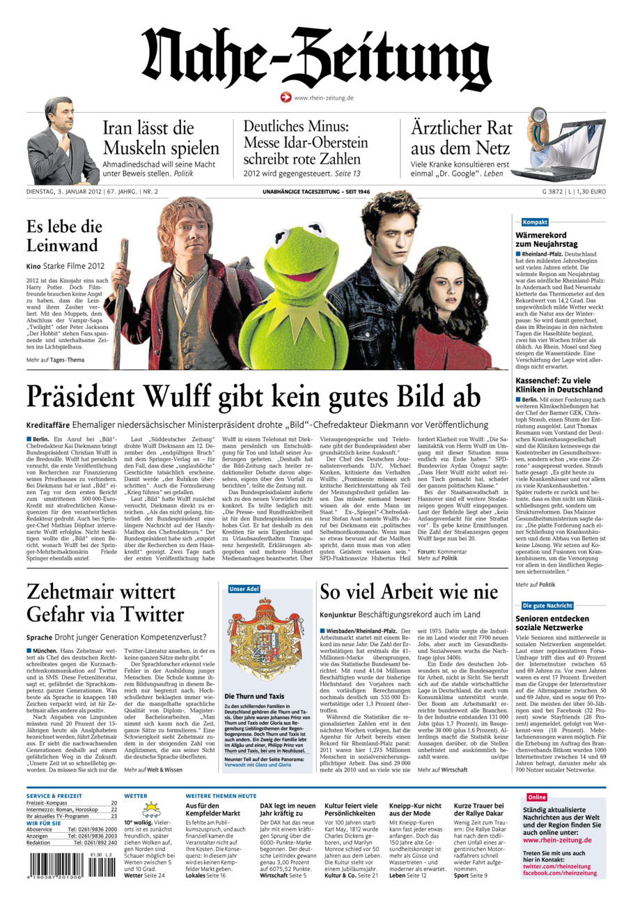 Nahe-Zeitung vom Dienstag, 03.01.2012