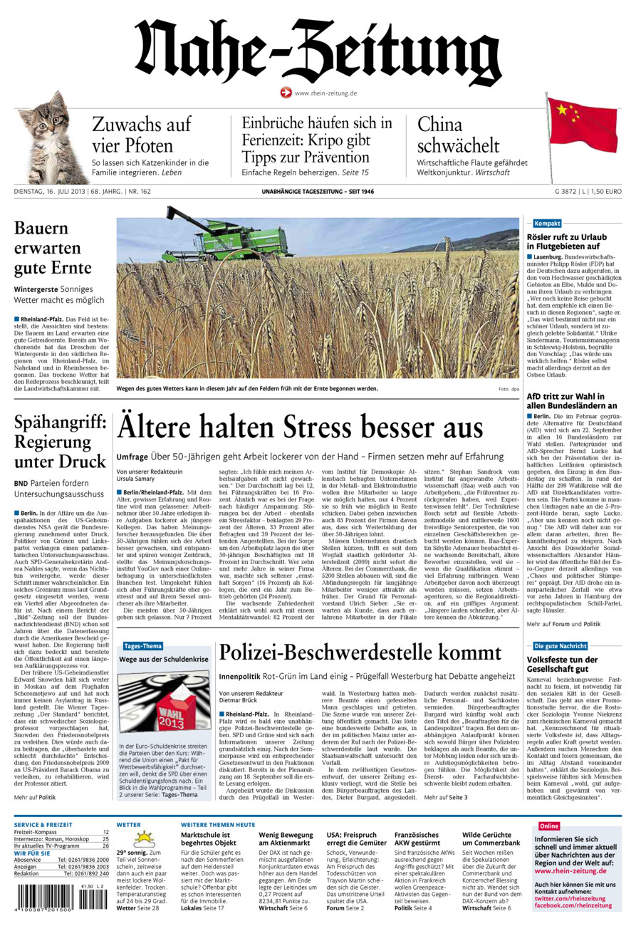 Nahe-Zeitung vom Dienstag, 16.07.2013