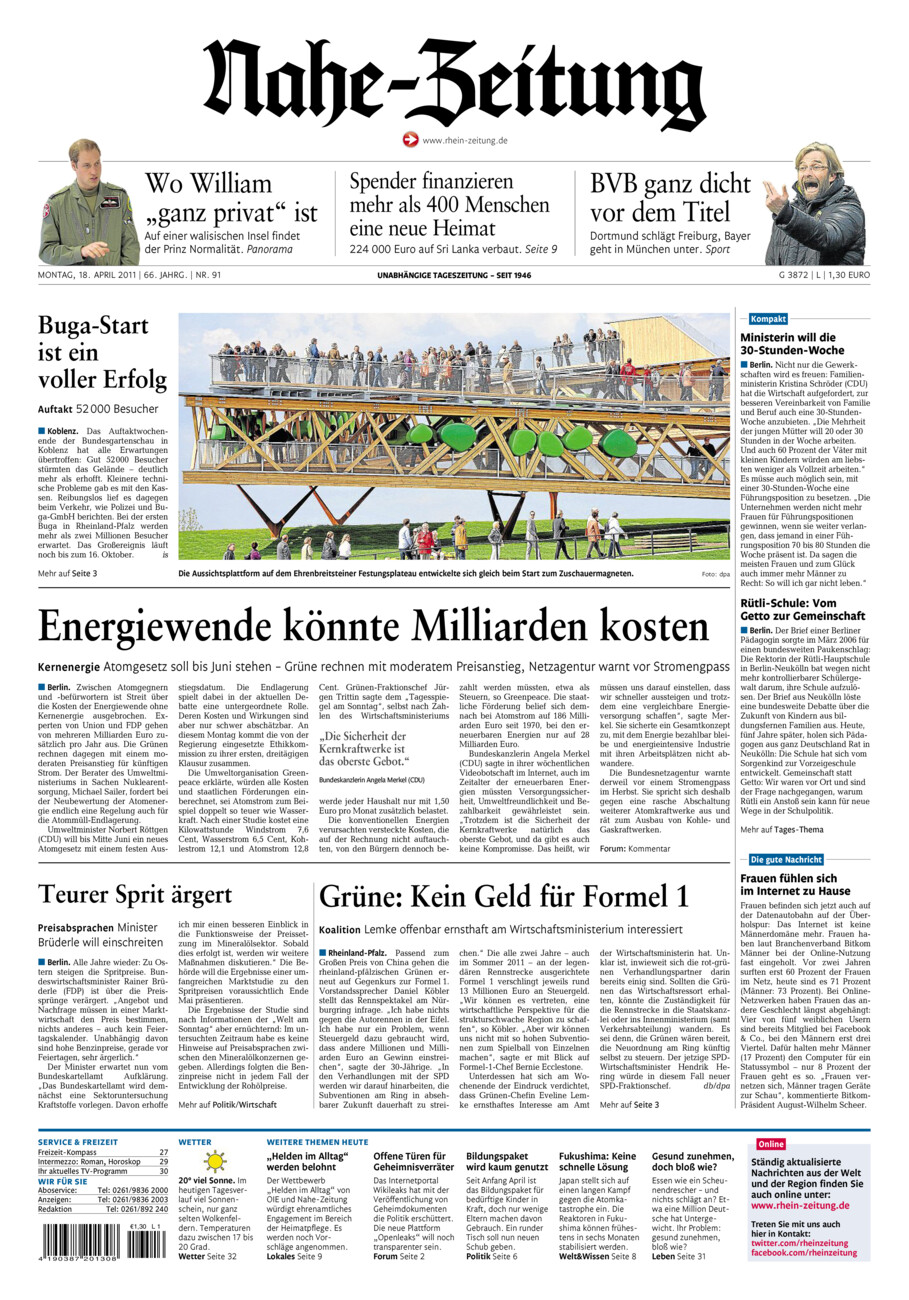 Nahe-Zeitung vom Montag, 18.04.2011