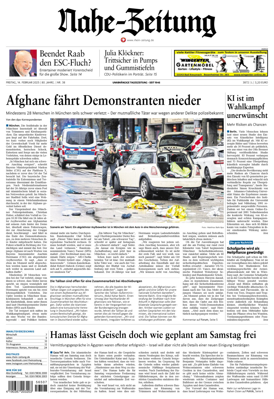 Nahe-Zeitung vom Freitag, 14.02.2025