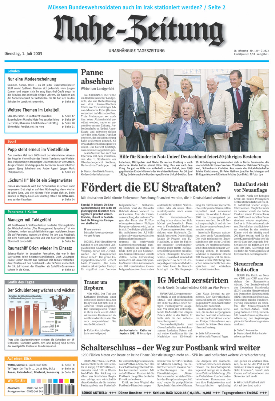 Nahe-Zeitung vom Dienstag, 01.07.2003
