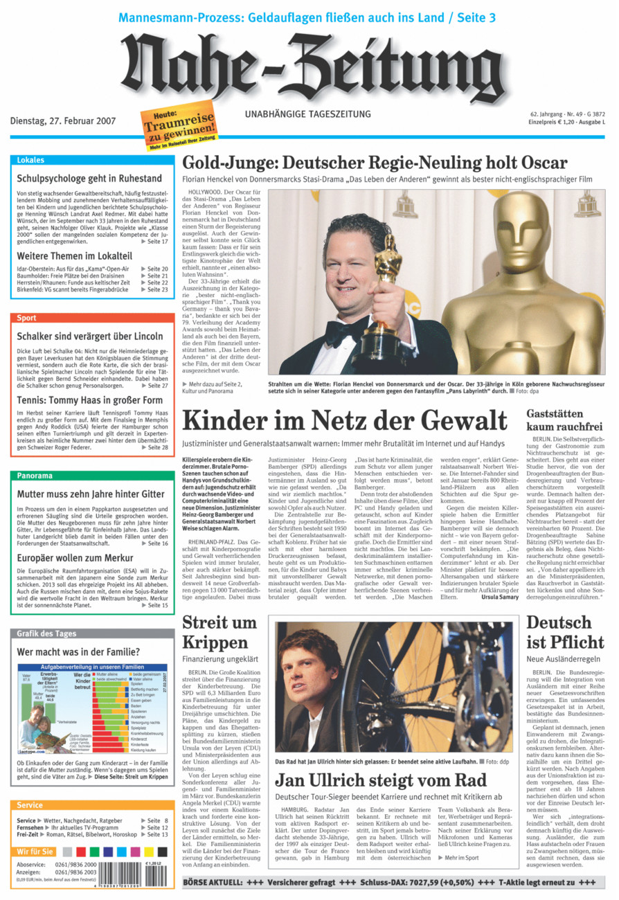 Nahe-Zeitung vom Dienstag, 27.02.2007