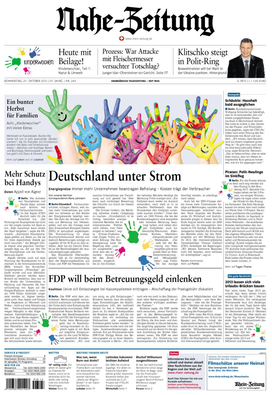 Nahe-Zeitung vom Donnerstag, 25.10.2012