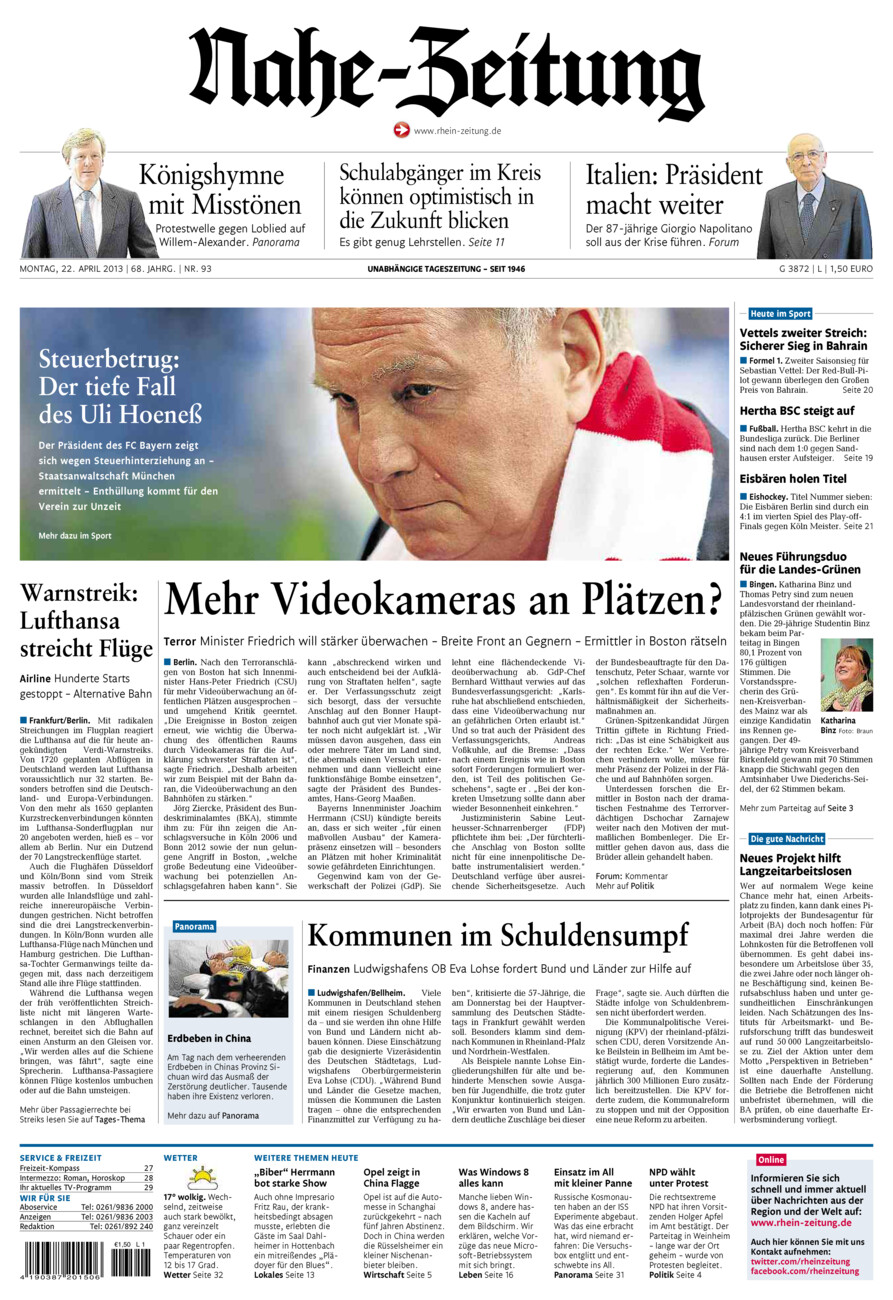 Nahe-Zeitung vom Montag, 22.04.2013