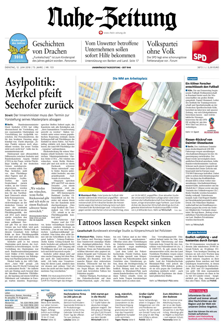 Nahe-Zeitung vom Dienstag, 12.06.2018