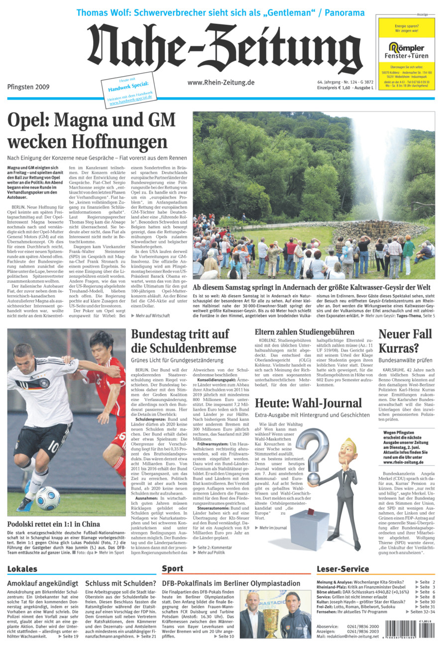 Nahe-Zeitung vom Samstag, 30.05.2009