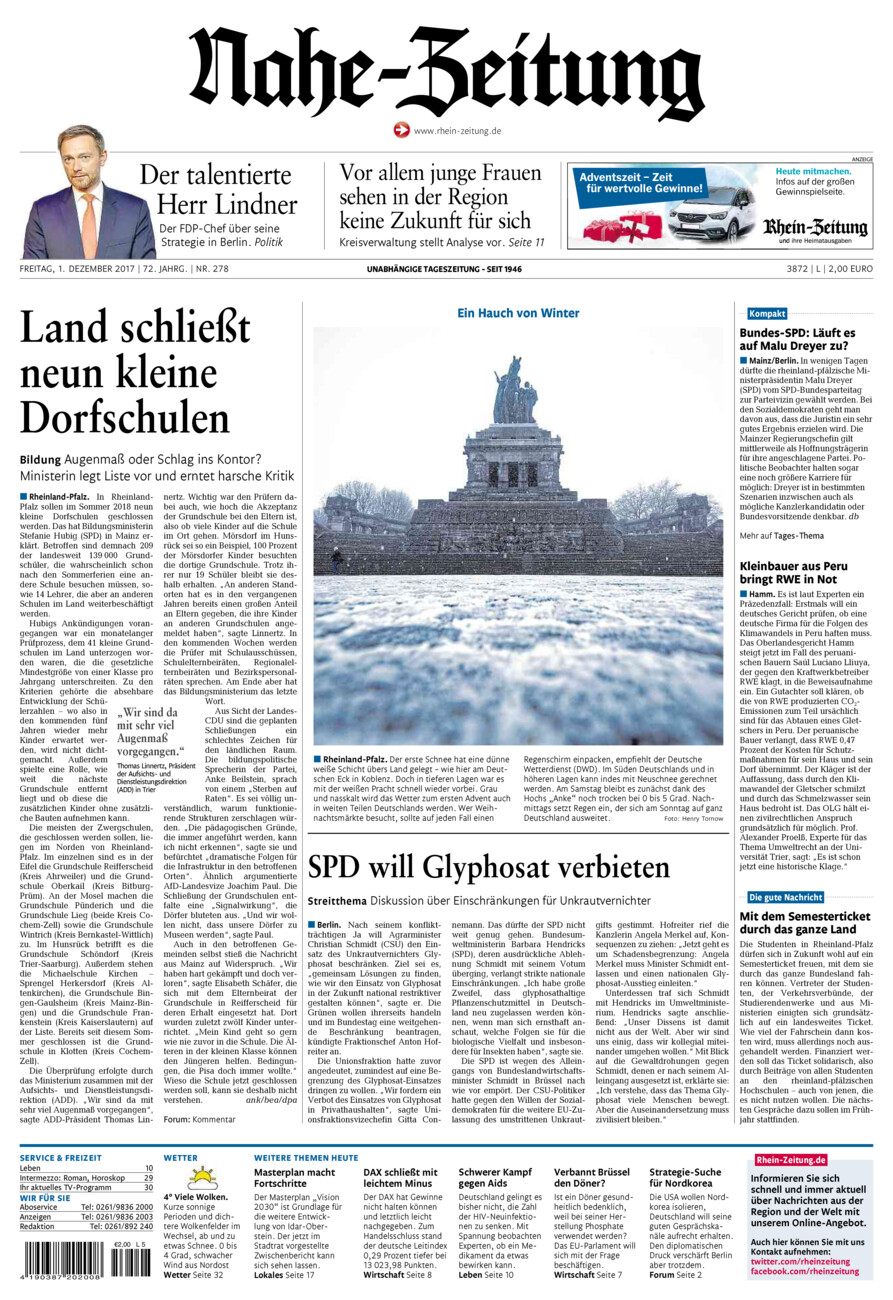 Nahe-Zeitung vom Freitag, 01.12.2017