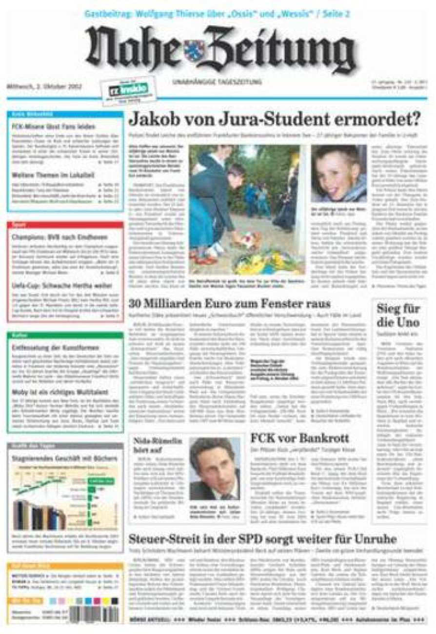 Nahe-Zeitung vom Mittwoch, 02.10.2002