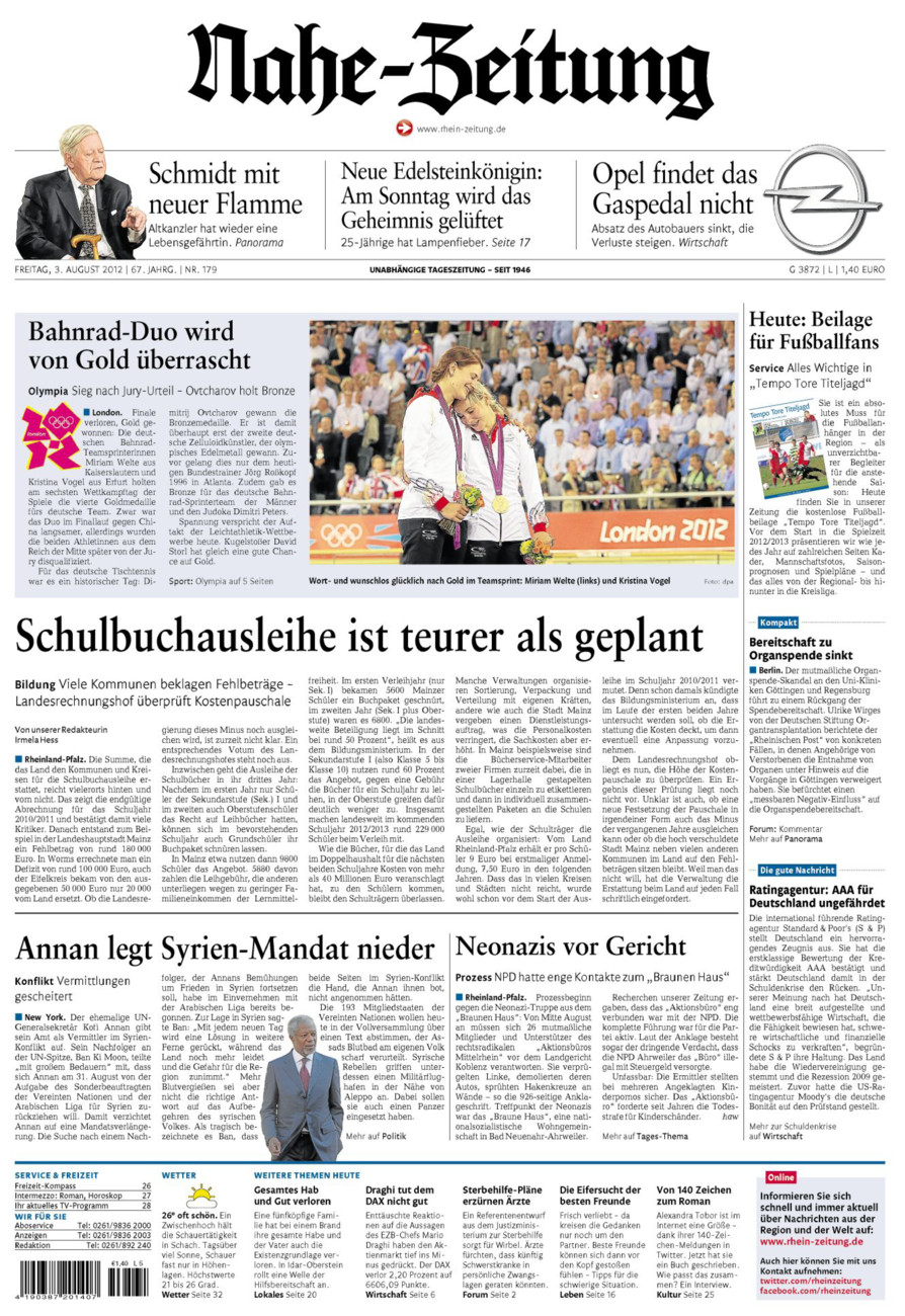 Nahe-Zeitung vom Freitag, 03.08.2012