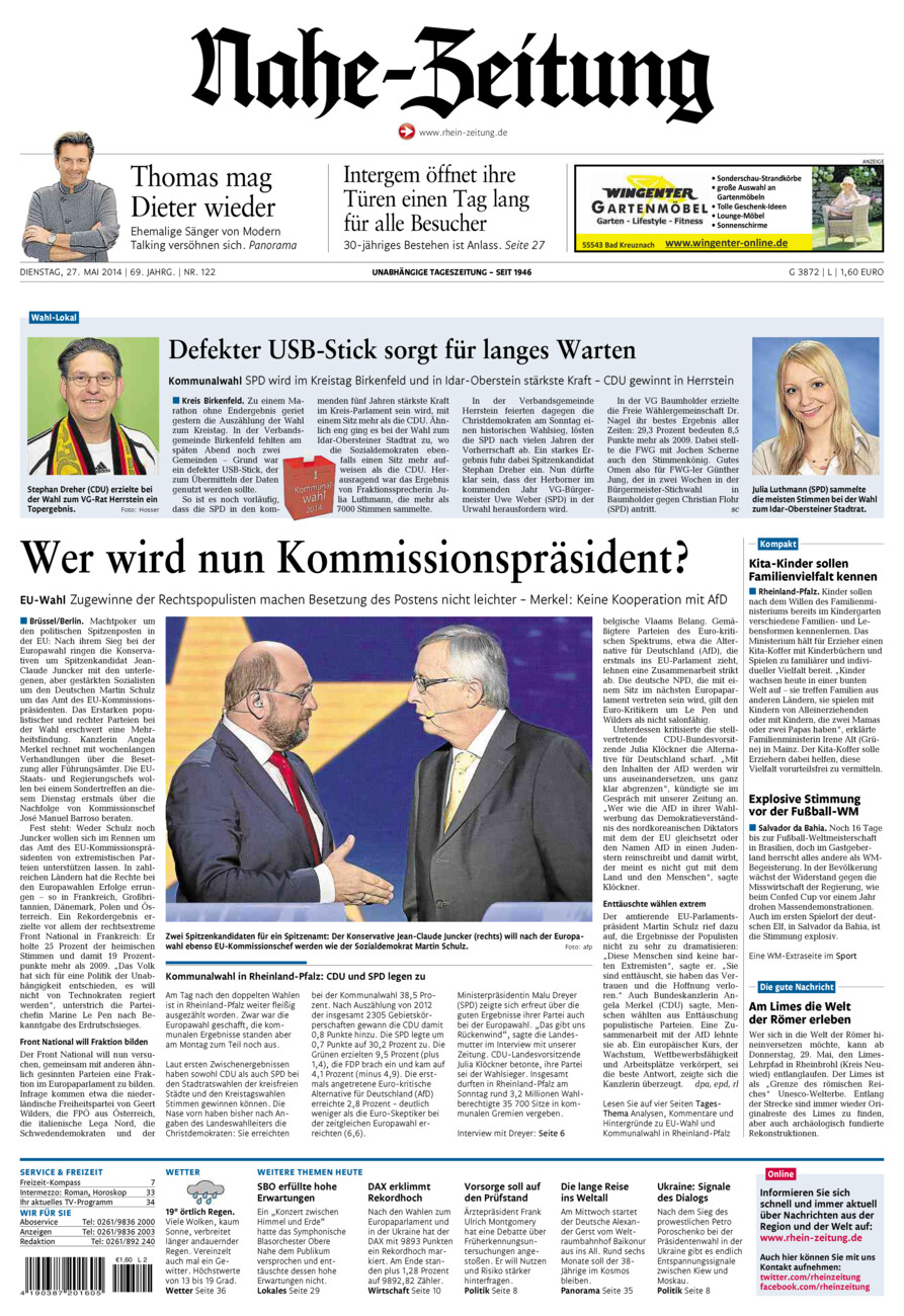 Nahe-Zeitung vom Dienstag, 27.05.2014