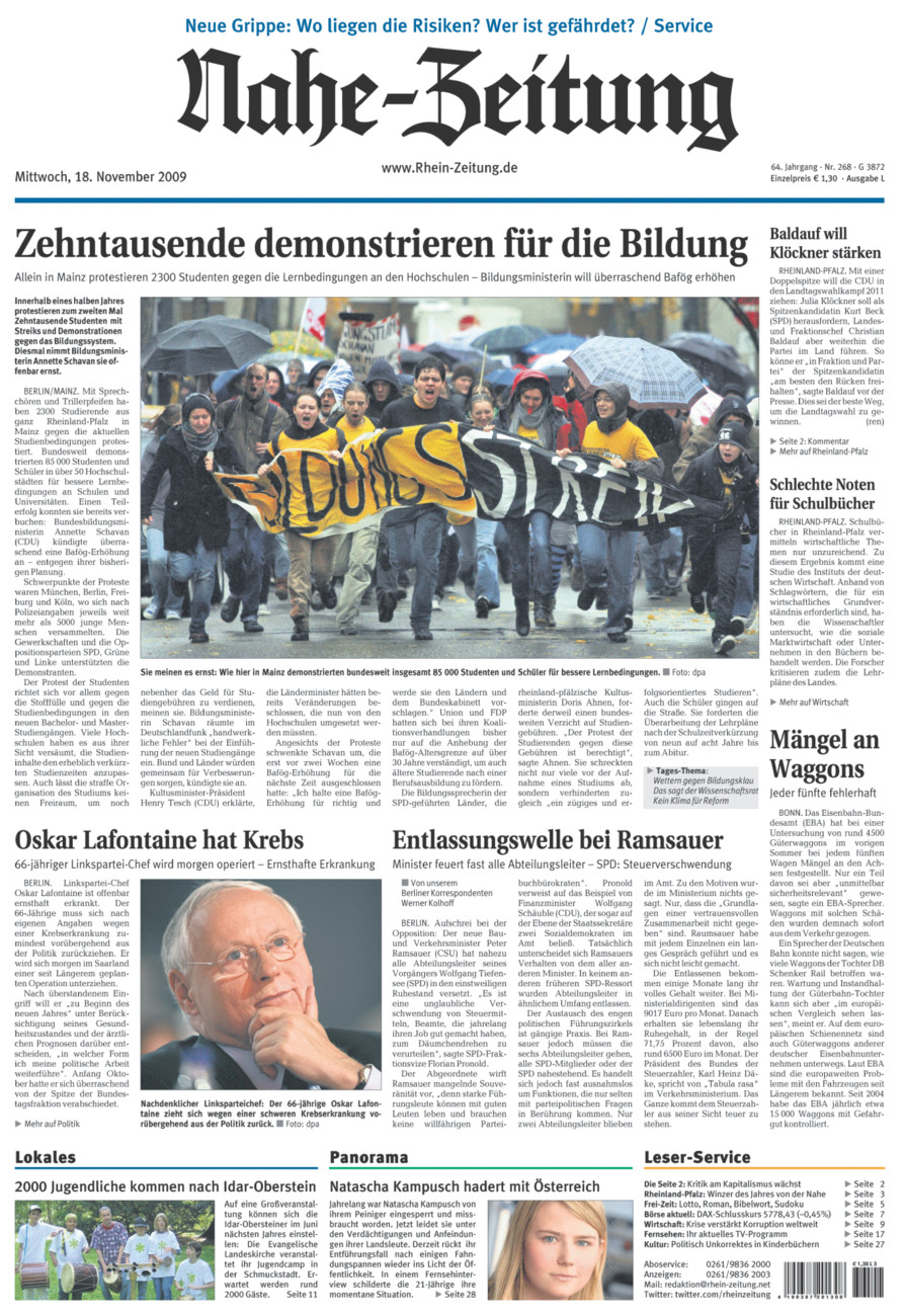 Nahe-Zeitung vom Mittwoch, 18.11.2009