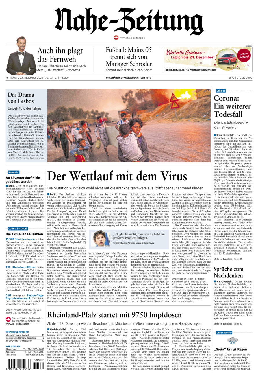 Nahe-Zeitung vom Mittwoch, 23.12.2020