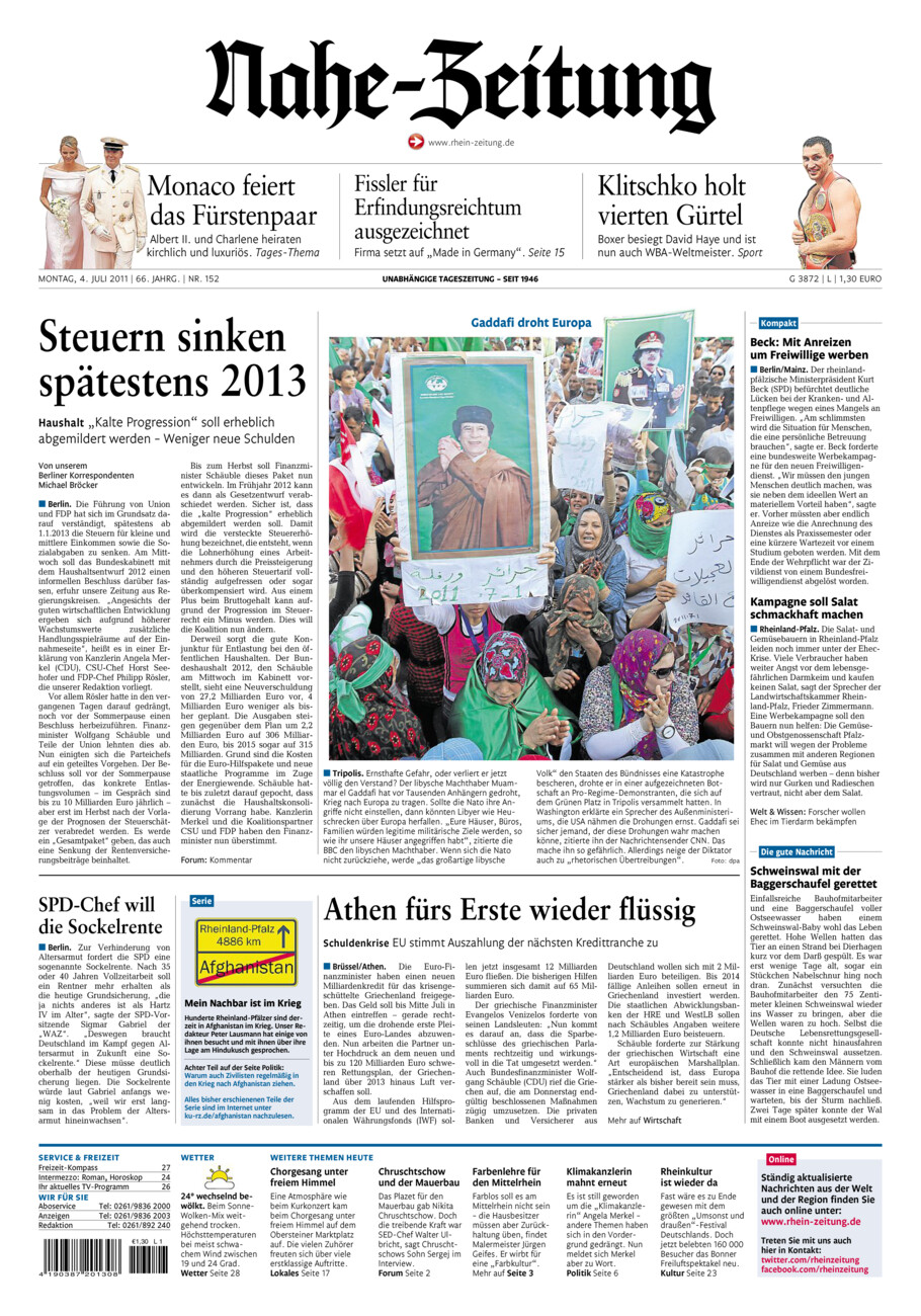Nahe-Zeitung vom Montag, 04.07.2011
