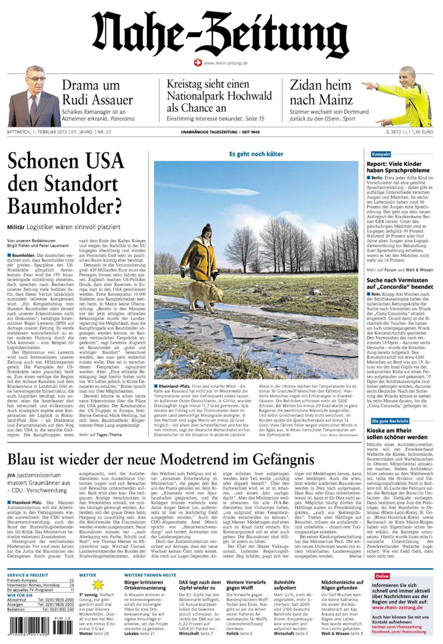 Nahe-Zeitung vom Mittwoch, 01.02.2012