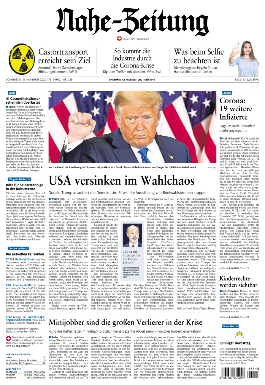 Nahe-Zeitung vom Donnerstag, 05.11.2020