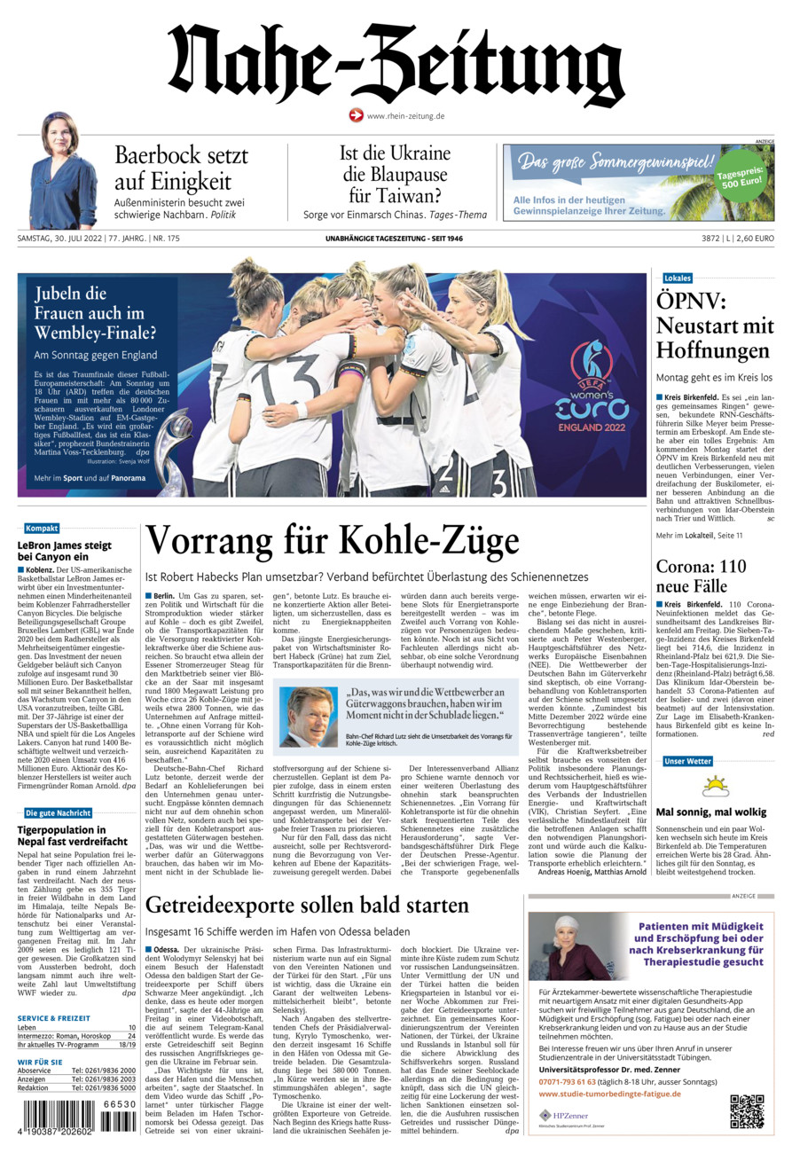 Nahe-Zeitung vom Samstag, 30.07.2022