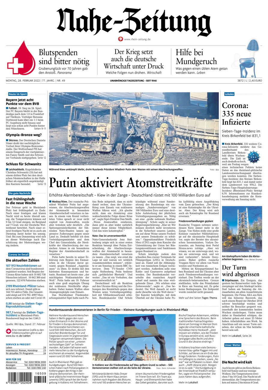Nahe-Zeitung vom Montag, 28.02.2022