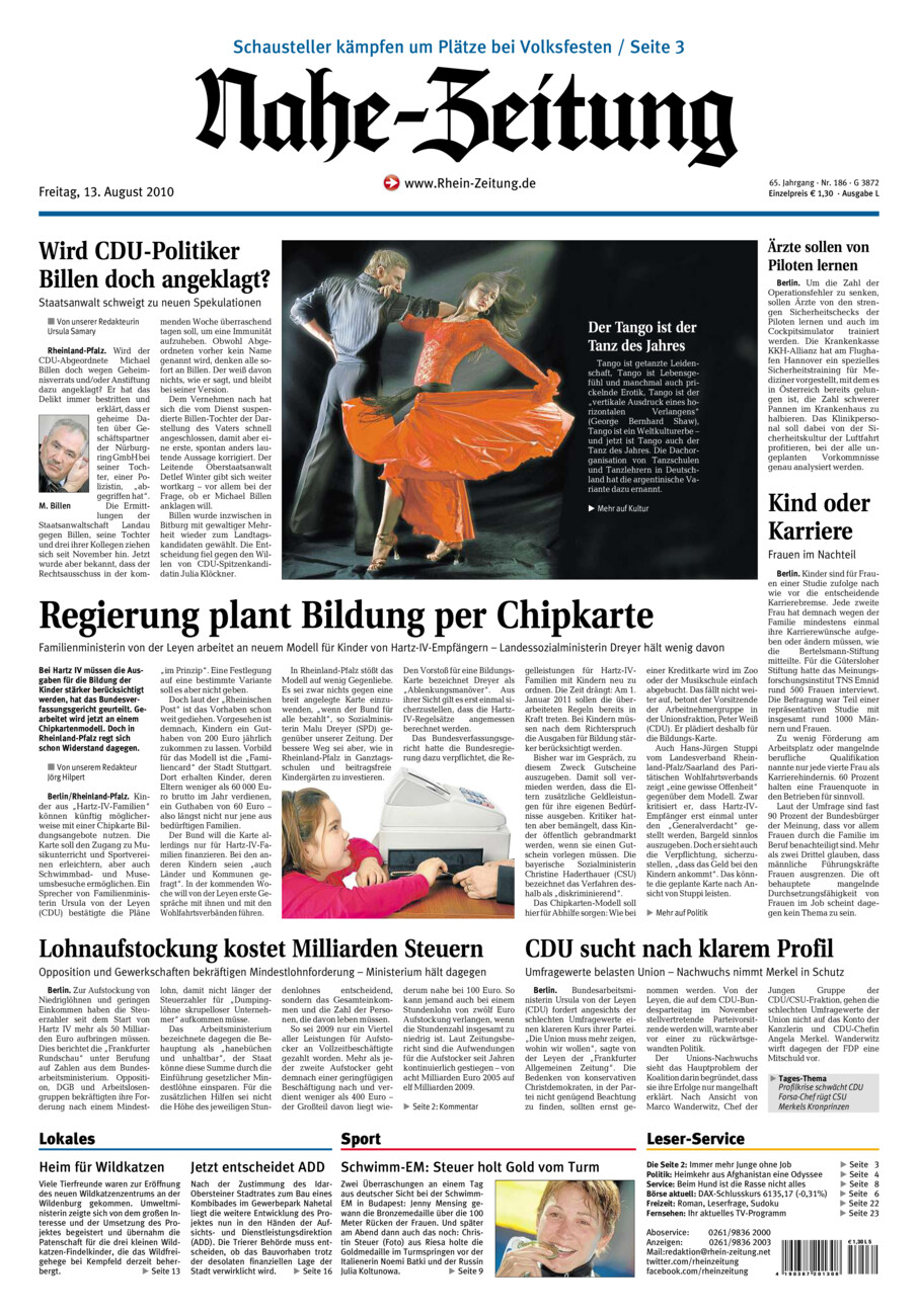 Nahe-Zeitung vom Freitag, 13.08.2010