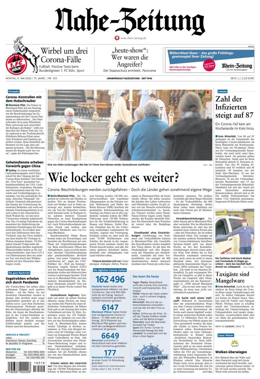 Nahe-Zeitung vom Montag, 04.05.2020