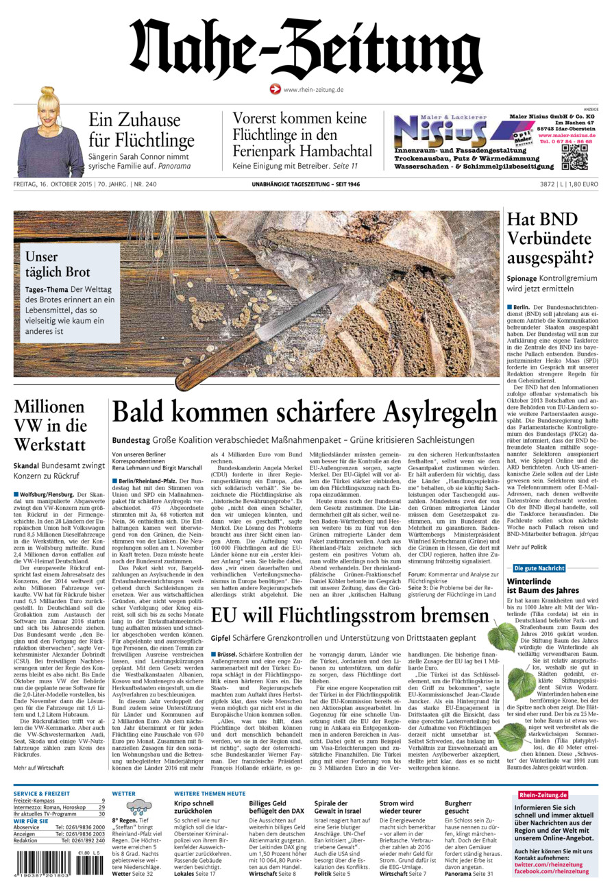 Nahe-Zeitung vom Freitag, 16.10.2015