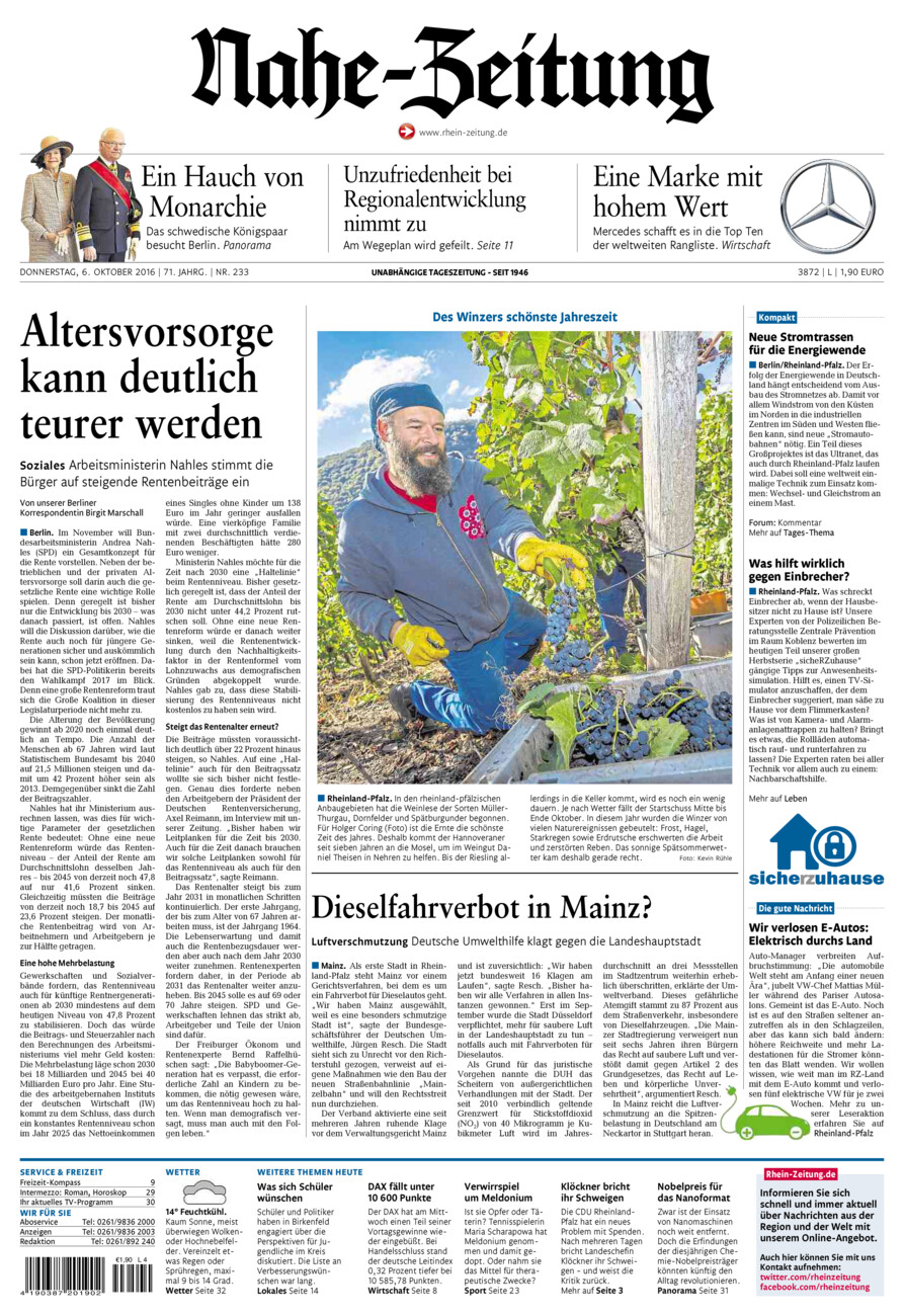 Nahe-Zeitung vom Donnerstag, 06.10.2016