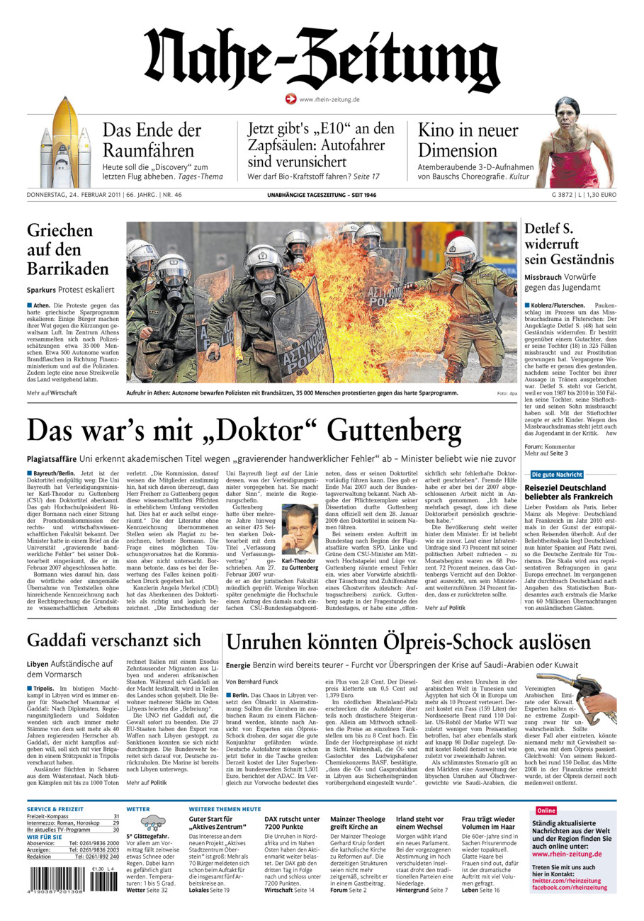 Nahe-Zeitung vom Donnerstag, 24.02.2011