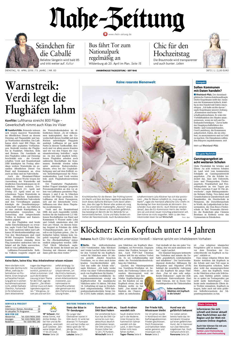 Nahe-Zeitung vom Dienstag, 10.04.2018