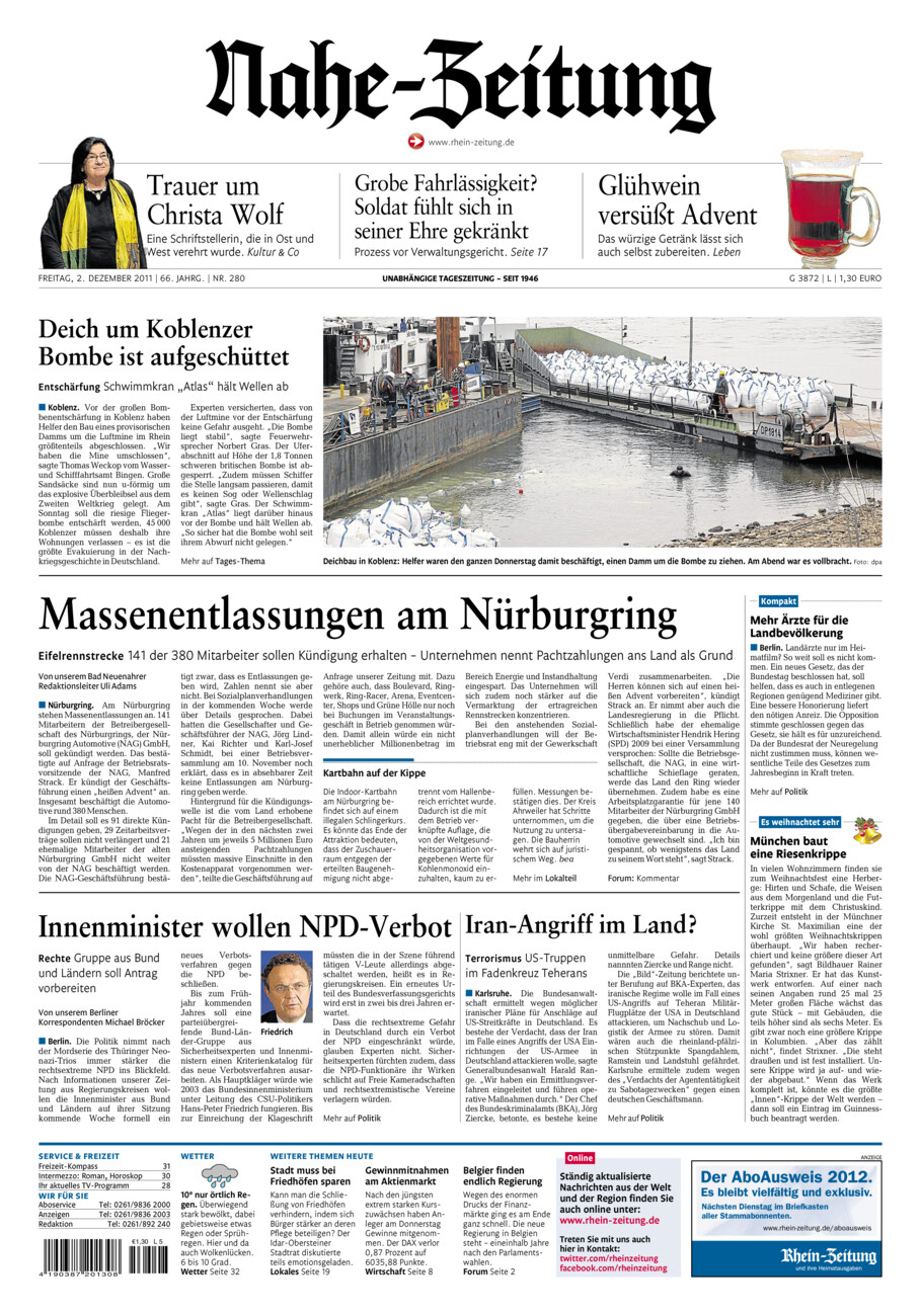 Nahe-Zeitung vom Freitag, 02.12.2011